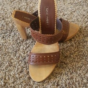 Brown leather strap heels